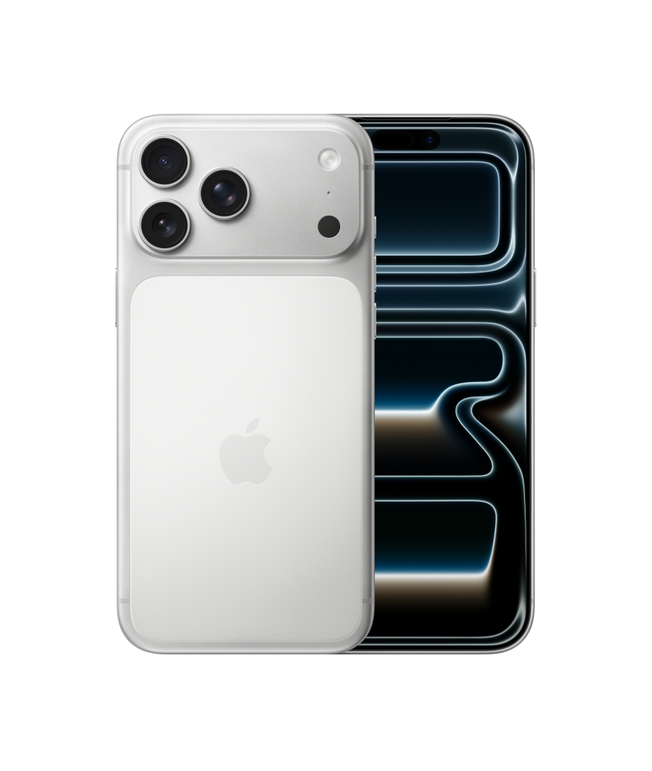 iPhone 17 Pro Max in Silver, front and back view