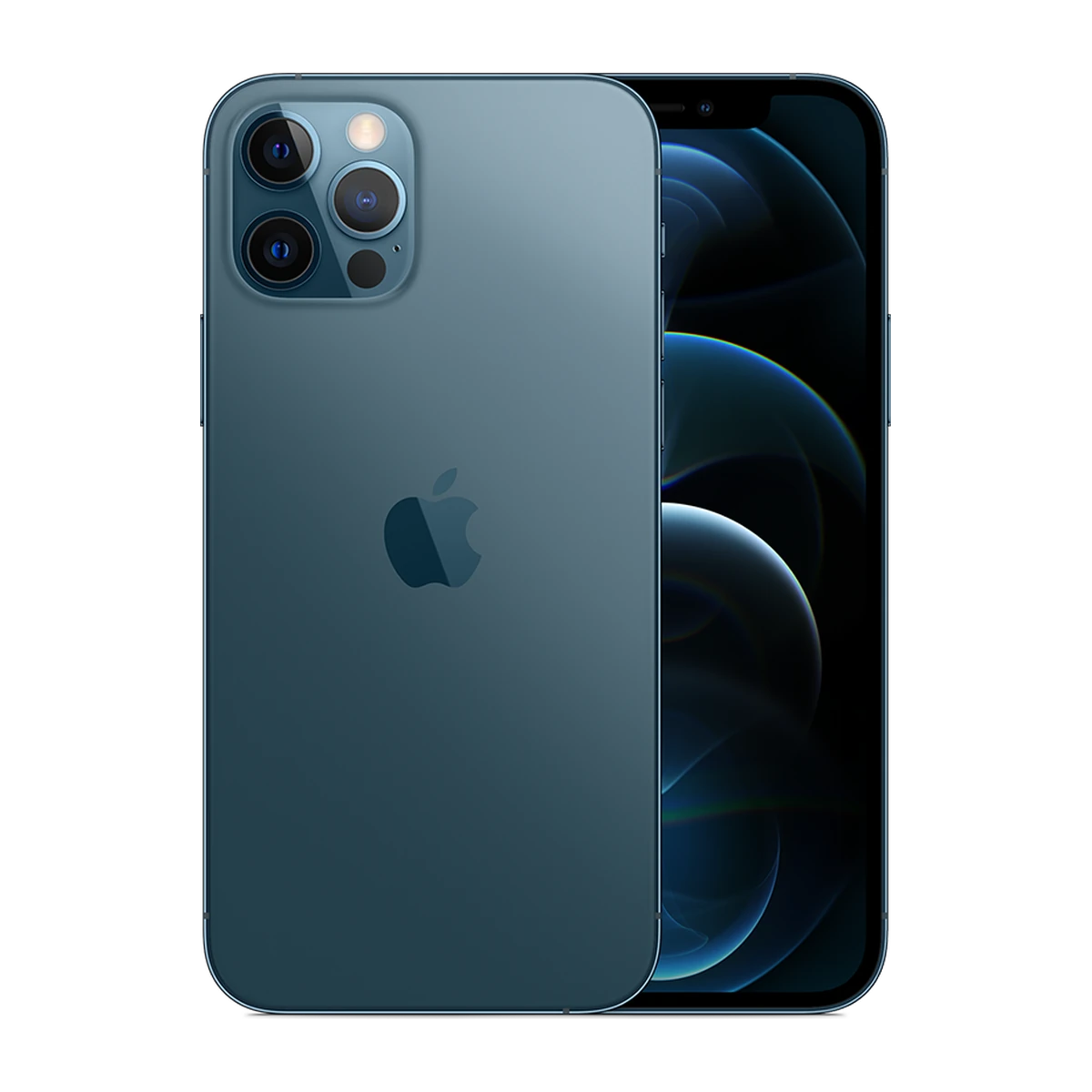 iPhone 12 Pro in Pacific Blue, exact-finish product view