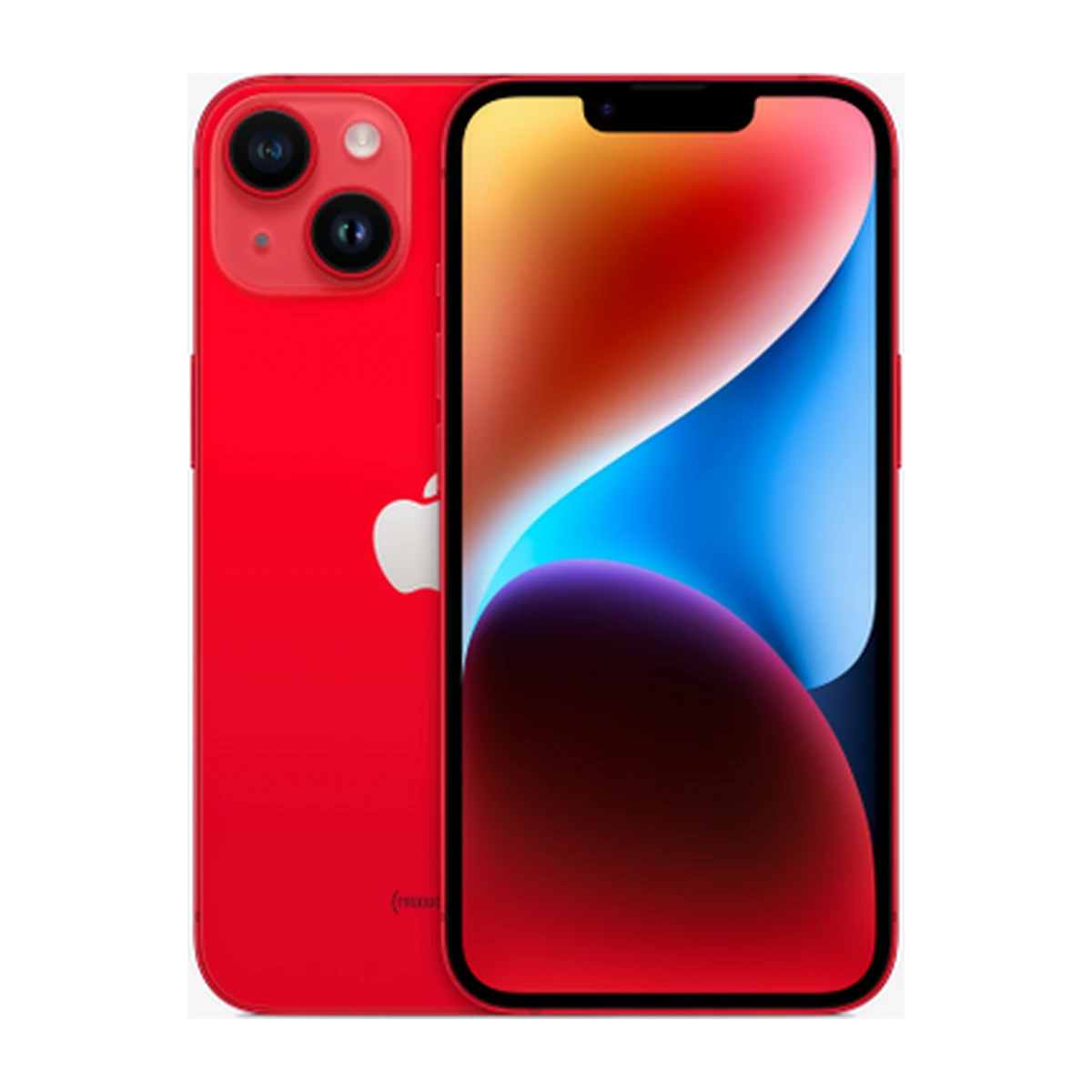 iPhone 14 in (PRODUCT)RED, exact-finish product view