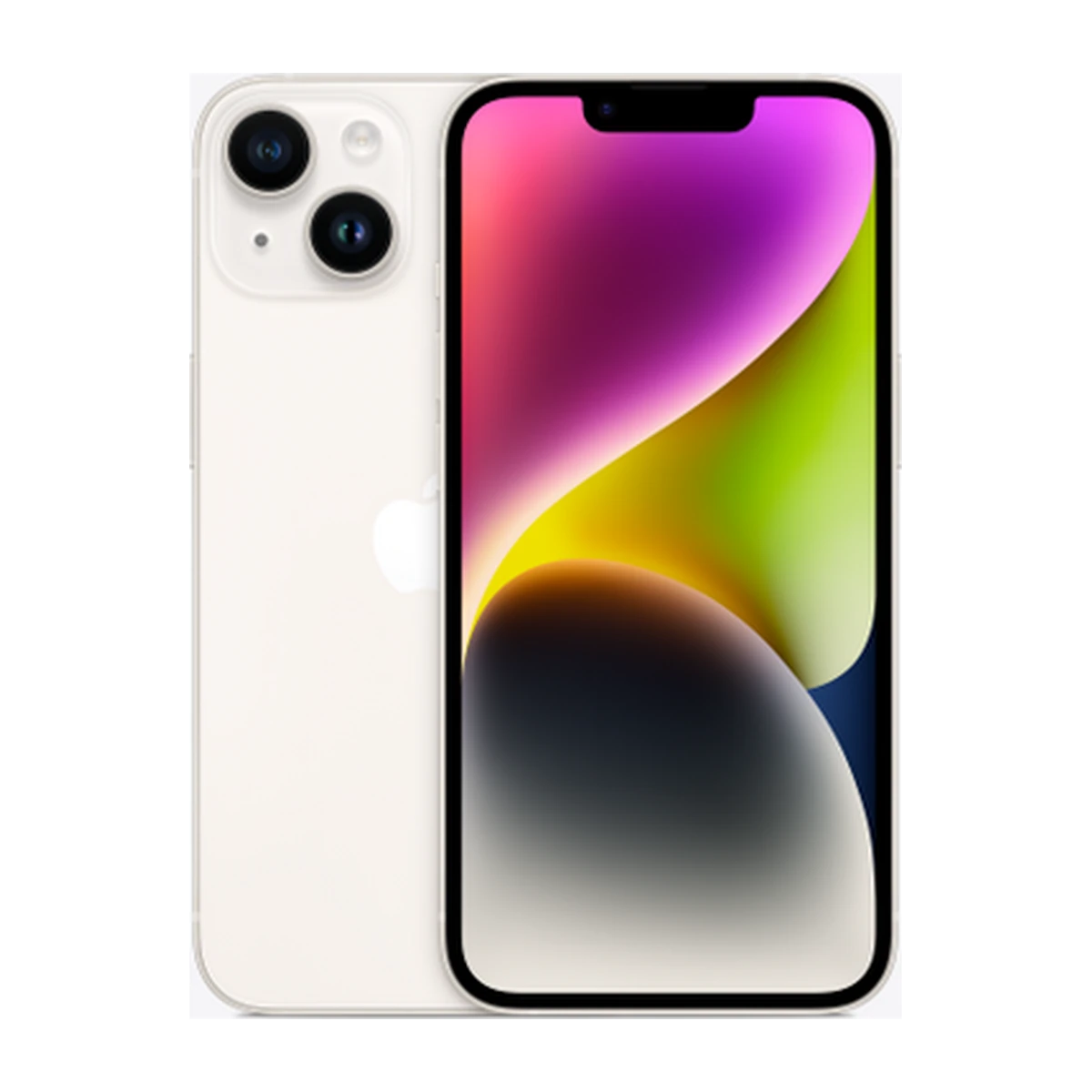 iPhone 14 in Starlight, exact-finish product view