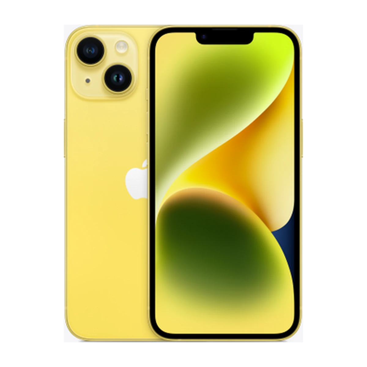 iPhone 14 in Yellow, exact-finish product view