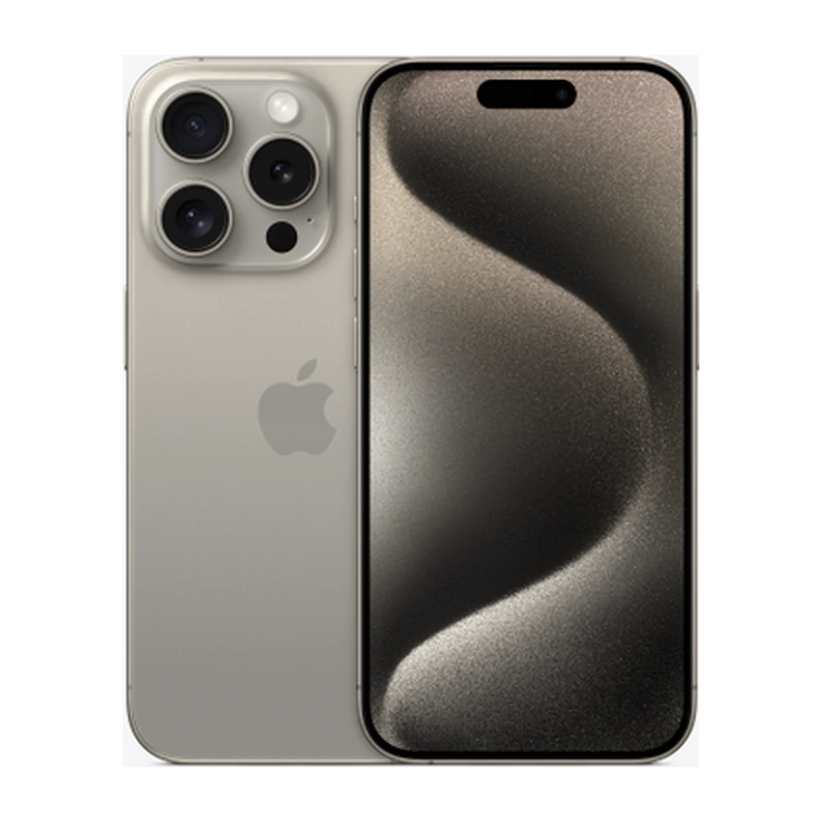 iPhone 15 Pro in Natural Titanium, exact-finish product view