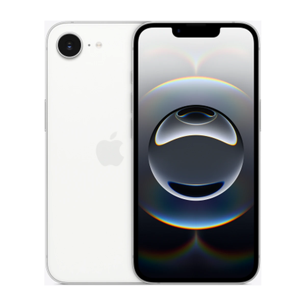 iPhone 16e in White, exact-finish product view