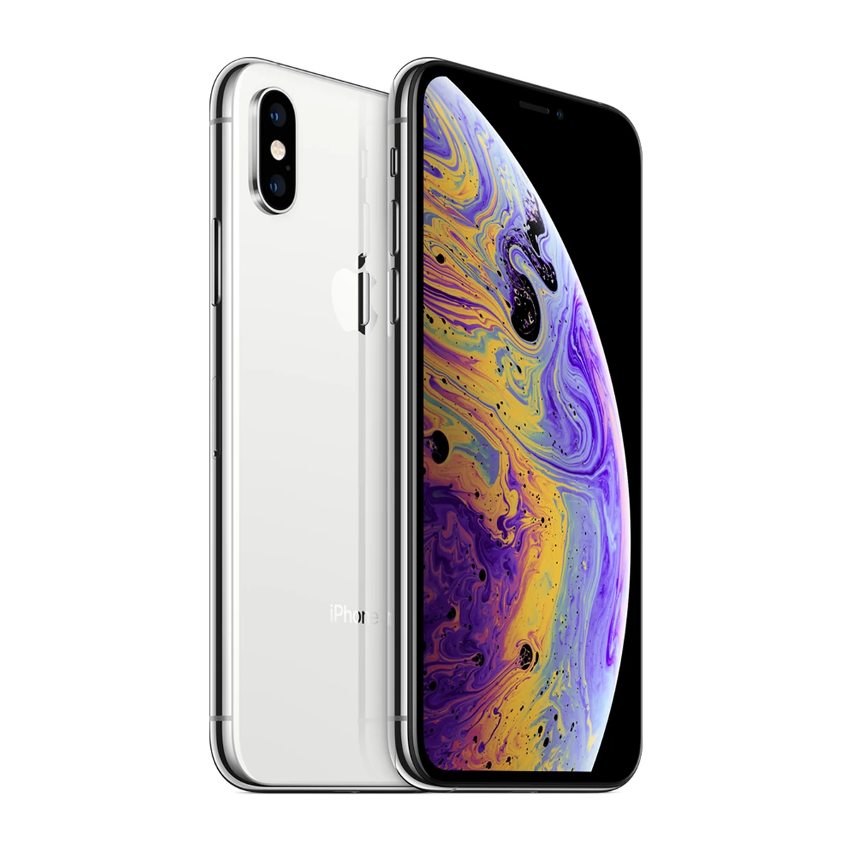 iPhone XS in Silver, exact-finish product view